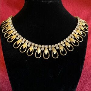 Sarah Coventry Gold-Tone Teardrop Necklace with Clear Crystals